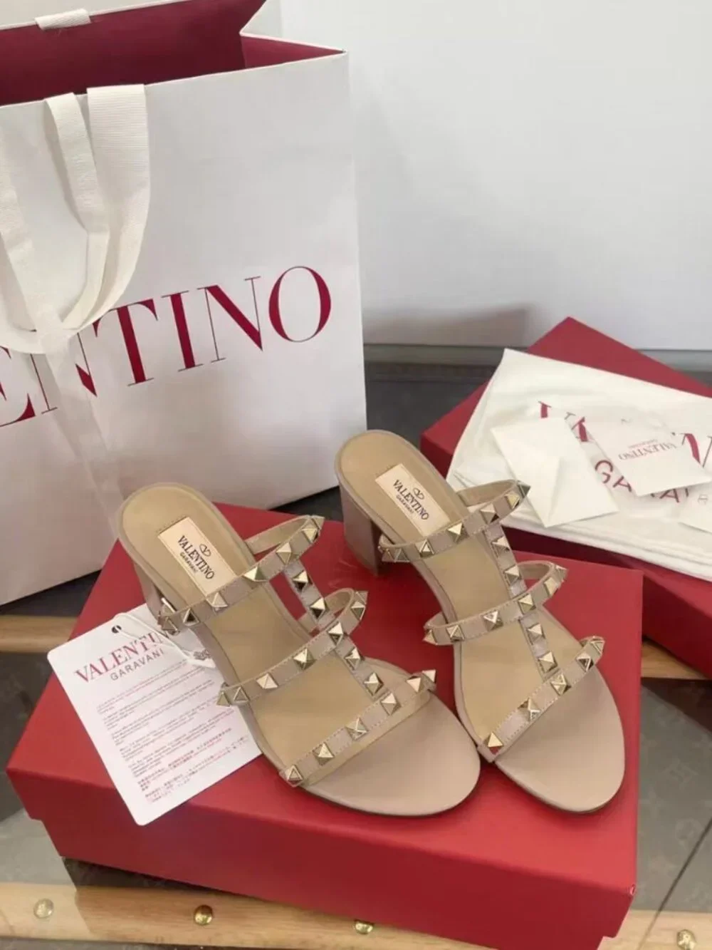 Valentino Rockstud Studded Open‑Toe Mule Heels